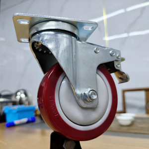 Roulettes pivotantes rouges en PU de 3, 4 et 5 pouces avec support en zinc pour chariots industriels, haute qualité - Product Image 1