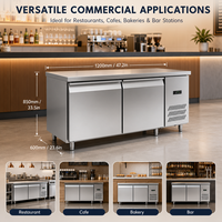 Table de travail réfrigérée sous comptoir avec 2 portes, refroidissement direct par air, pour conservation des aliments frais