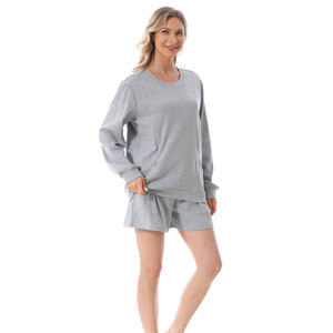 <span class=keywords><strong>Vêtements</strong></span> <span class=keywords><strong>de</strong></span> maternité <span class=keywords><strong>grande</strong></span> <span class=keywords><strong>taille</strong></span> <span class=keywords><strong>vêtements</strong></span> <span class=keywords><strong>de</strong></span> détente combinaison col rond hauts d'allaitement + short sweat-shirt d'allaitement gaufré pour femmes enceintes - Product Image 3