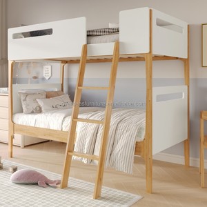 Lit superposé simple en bois blanc avec échelle et barrières de sécurité pour chambre d'enfant MTY23 - Product Image 2