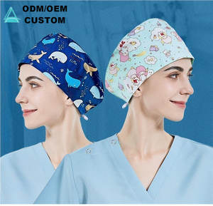Cuffia Chirurgica Stampata in Morbido Cotone con Motivi Floreali e Animali, Cappello con Bottoni per Infermieri, Berretto Medico - Product Image 1