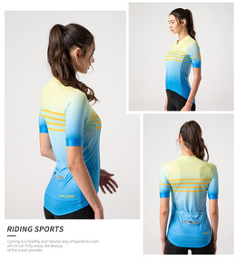 Hot Sale Women Multicolor Wave Horizontal Stripe Short Sleeve Stretchy Full Zip <b>Stand</b> Collar <b>Cycling</b> Jersey for Outdoor Riding - Product Image 4