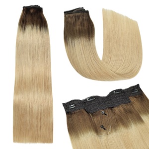 <span class=keywords><strong>Extensiones</strong></span> de Cabello Humano con Clip FH de una Sola Pieza, Tipo Halo Loop, Lisas y Sedosas, con Doble Trama a Máquina - Product Image 1