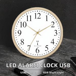 Réveil numérique LED avec double alarme, affichage de la date, du jour et de la température - Matériau en bois moderne, lumière d'ambiance RGB, pour chevet et bureau - Product Image 2