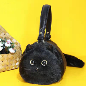 Fashion black cat shape crossbody bag INS hot sale 3D cartoon bags ladies cute handbag