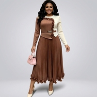 Robe longue plissée pour femme grande taille, coupe trapèze, colorblock, taille haute, style Miyake, avec ceintures, pour soirée, automne, taille XL