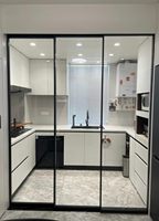 Puerta Corredera de Aluminio y Vidrio Delgada, Pared Divisoria Enlazable para Oficina y Sala de Estar