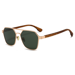 Hotsale Unisex Retro Stainless Frame Full Rim Wooded Temple TAC Polarized UV400 <b>Sunglasses</b> Model 8812 OEM/ODM - Product Image 4