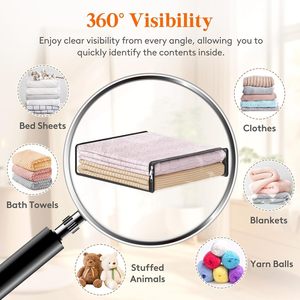Lot de 6 sacs de rangement transparents en plastique avec fermeture éclair et poignée pour couettes, literie, vêtements, déménagement, rangement sous le lit - Product Image 2