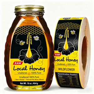 Tùy Chỉnh In Logo Thủy Tinh Mật Ong Jar Nhãn Bao Bì Cho Mật Ong Tùy Chỉnh Nhãn Dán Chai Trong Suốt Dán Cho Mật Ong - Product Image 1