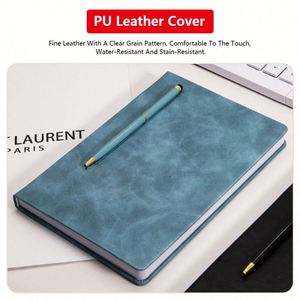 Custom Logo Printed Blue PU Leather Eco Notebook A5 Business Office Stationary Diary Portable Dot Gird <b>Journal</b> With Pen - Product Image 3