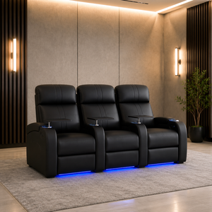 Sillón Reclinable Eléctrico Inteligente para Sala de Estar Moderna, Extensible, con Espuma Viscoelástica, Cuero Genuino, Estructura de Madera, 3 Plazas, Modelo 189-R3 Premium - Product Image 1