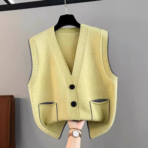 Gilet en tricot à boutons dorés pour femmes <span class=keywords><strong>Pull</strong></span> vintage sans manches avec boutons pour femmes Gilet chic Tops - Product Image 5