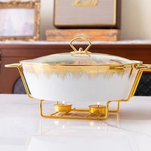 Pot en céramique carré de 11 pouces avec couvercle en verre à poignée en acier inoxydable plaqué or pour soupe sur cuisinière à gaz présenté dans une boîte cadeau - Product Image 5