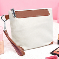 Tas Zipper Eco Canvas dengan Tali Pergelangan Tangan, Dompet Kulit, Organizer Kosmetik, Tas Makeup