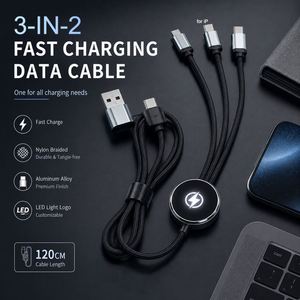 Promotional Gift Custom Glow LOGO Charging <b>Cable</b> LED Light up Multi Ports Phone <b>USB</b> <b>3</b> in 1 LED Charging <b>Cable</b> - Product Image 2