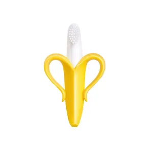 热卖高品质香蕉形牙刷出牙玩具双酚a免费硅胶婴儿香蕉出牙