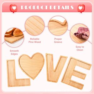 Valentine's Day wooden serving <b>tray</b> with the letter LOVE, decorated heart-shaped wooden <b>tray</b>, pine cheese <b>snack</b> <b>tray</b> - Product Image 5