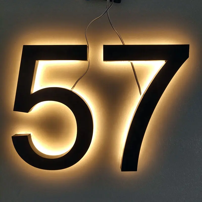 תאורה אחורית מנורה תאורה אחורית למספרים מספר בית מתכת מוארים הובילו סימני כתובת מודרניים לבתים