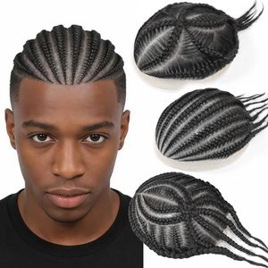 Tupé de <span class=keywords><strong>Trenzas</strong></span> Africanas <span class=keywords><strong>para</strong></span> Hombre, Sistema de Reemplazo Capilar con <span class=keywords><strong>Cabello</strong></span> Humano, Tupé con <span class=keywords><strong>Trenzas</strong></span> <span class=keywords><strong>en</strong></span> Caja de Encaje Francés, Prótesis Capilar Masculina - Product Image 1
