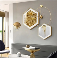 Peinture décorative de salle à manger combinaison hexagonale peinture suspendue cuisine table à manger peinture avec horloge murale de haute qualité