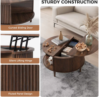 Table basse ronde en bois robuste avec compartiment de rangement dissimulé, en noyer cannelé, mobilier de salon, vente en gros pour appartement
