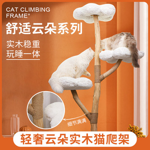 Arbre à chat Cloud, Grande plateforme de saut pour chat, Cadre en bois massif de luxe intégré, Nid pour chat, Maison pour chat peu encombrante - Product Image 3