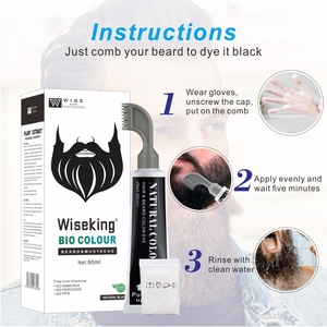Peine de tinte negro para Barba, 80ml, cubierta hidratante para Barba, tinte de bigotes blanco o gris, contiene aceite de coco, peine antinudos, tinte para Barba - Product Image 4