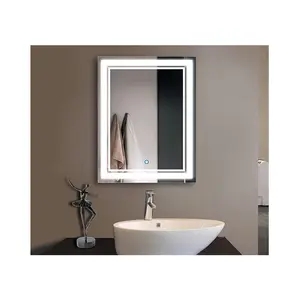 Prata Rodada Retangular Roxo Usb Parede Do Banheiro de Luxo Toque Led Espelho Da Vaidade Da Composição
