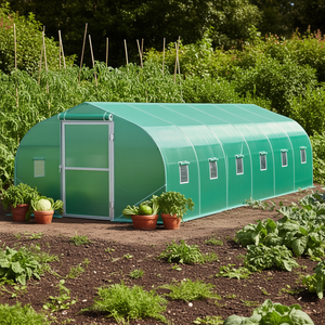 Invernadero Tipo Túnel de 29.5x9.8x6.6 pies, Estructura de Acero Galvanizado, Puerta con Cierre, 12 Ventanas, Cubierta de Polietileno Verde, para Uso en Jardín Exterior - Product Image 2