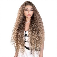 Perruque synthétique moderne à dentelle frontale de 32 pouces, longue, bouclée et ondulée, en fibre résistante à la chaleur, transparente HD, sans colle, avec ligne de cheveux pré-épilée