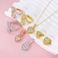 Parure de bijoux en argent sterling 925, style hip-hop, avec pendentif, bague et boucles d'oreilles, sertis de moissanite VVS, motif cœur