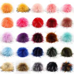 Bola de piel de mapache de imitación con pompones desmontables elásticos coloridos para gorros, tipo de piel, tela para prendas - Product Image 1