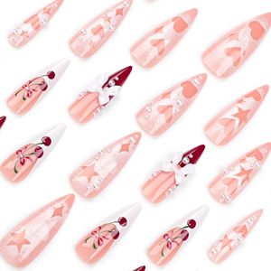 OEM Nouveau 3D Long Stiletto Noeud <span class=keywords><strong>Cerise</strong></span> Perle Français Press on Faux Ongles Couverture Complète Ins Ongles Artificiels <span class=keywords><strong>Manucure</strong></span> - Product Image 5
