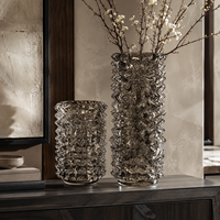 Vase en verre gaufré, couleur champagne fumé, vase décoratif pour fleurs, centre de table moderne pour la décoration de la maison et des hôtels