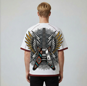 T-shirt personnalisé pour homme, style rock ethnique, 100 % coton, 200 g/m², manches courtes, jersey tricoté, décontracté, uni, avec bordure contrastée - Product Image 2