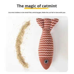 Juguete de pez de lino de hierba gatera duradero para gatos, juguete interactivo para masticar y rascar para mascotas para jugar en interiores y aliviar el estrés - Product Image 2
