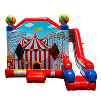 Château gonflable d'extérieur en PVC de qualité professionnelle, thème cirque, avec toboggan et tente