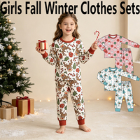 Ventes en gros de vêtements pour filles, ensembles ODM/OEM personnalisés, imprimés de Noël, manches longues, automne et hiver, tenues décontractées pour bébés filles, ensembles 2 pièces