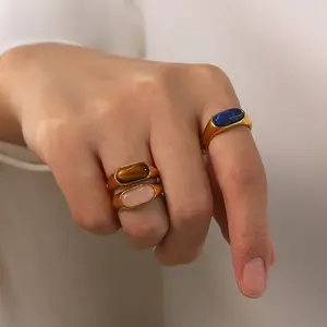 2023 Hot Sale Stainless Steel Gold Plated Natural stone Forefinger Rings Gemstone Rings For Women