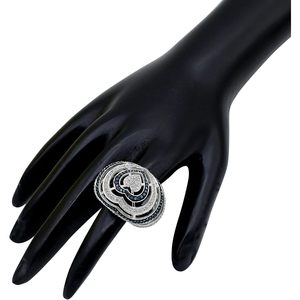 Anillo de cóctel con forma de corazón, 1,86 quilates, diamantes blancos y azules, plata de ley 925, talla 8, joyería de fiesta para mujer - Product Image 4