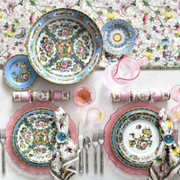 Service de table en porcelaine florale Famille Rose colorée, assiettes en céramique de style chinois vintage, vaisselle de luxe pour mariage et réceptions