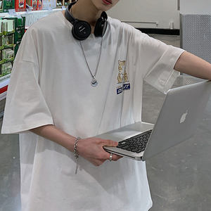 बिल्ली कार्टून ग्राफिक पुरुषों टी शर्ट आकस्मिक बैगी छोटी आस्तीन कार्बनिक कपास टी-शर्ट जापानी शैली ओवरसाइज टी शर्ट पुरुषों के कपड़े - Product Image 4