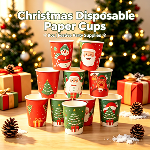 Weihnachtliche Einweg-Pappbecher 9oz 10 Stück/Packung Festliche Weihnachtsparty-Trinkbecher für Feiertagsdekorationen - Product Image 1