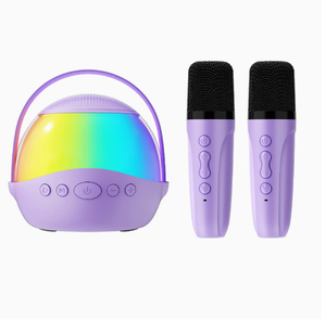 Enceinte portable avec 2 microphones sans fil, lumière LED RGB, pour karaoké, couleur rose - Product Image 6