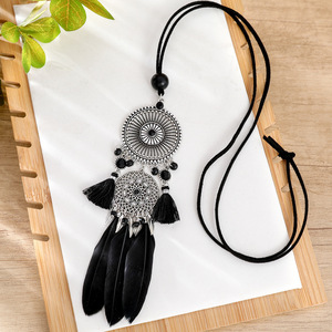 Feather Tassel <b>Statement</b> <b>Necklace</b> Alloy Tibetan Silver Women's Long Pendant Boho Fashion Jewelry - Product Image 2