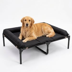 Lit pour chien surélevé de luxe en coton amovible avec clôture trois côtés, hamac respirant pliable anti-morsure pour animaux de compagnie - Product Image 1