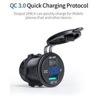 Cargador de Coche USB Inteligente Kewig QC3.0, Salida de 18W, Carga de Teléfono 12-24V, con Pantalla de Voltaje y Botón de Encendido/Apagado para Coche, Barco, Autobús