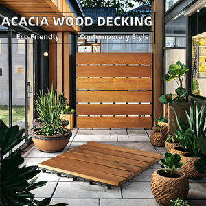 Modern Design Acacia Wood <b>Decking</b> Tiles Smooth 12mm Eco-Friendly Outdoor 6-Slat Interlock Natural Finish <b>for</b> Home Decor - Product Image 2