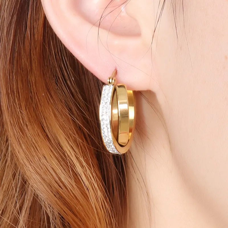 Kalen orecchini CC zirconi all'ingrosso orecchini in acciaio inossidabile orecchini a cerchio 316l placcati in oro gioielli con zirconi cubici moda donna